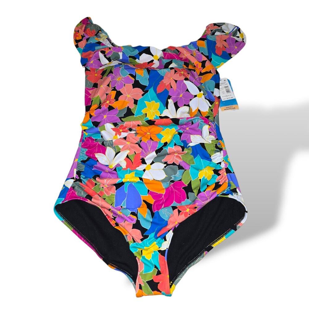 Swim Solutions Swimsuit Plus Size 20W Tummy Control Off Shoulder Ruffled One PC